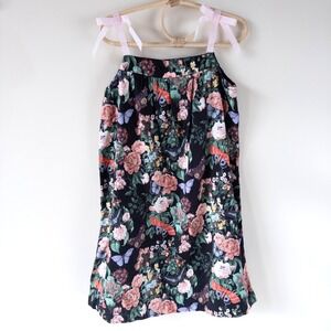 Hanna Andersson Floral Butterfly‎ Dress Kids 6-7 Black Pink Ribbon Tie Straps